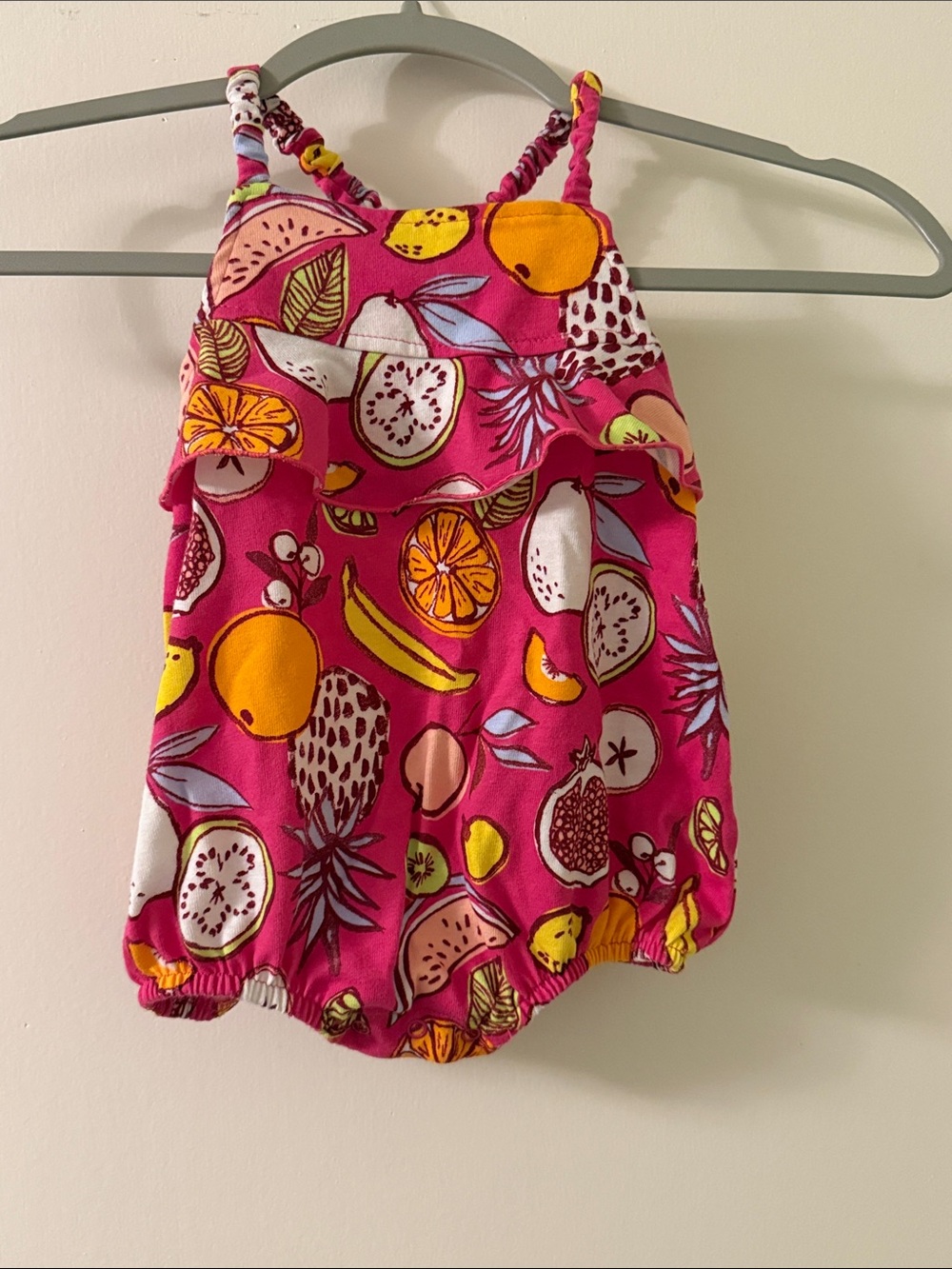 Infant Fruit-Print Bubble Romper in Vibrant Pink